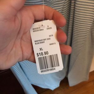 Bodysuit/off shoulder blue and white stripped top